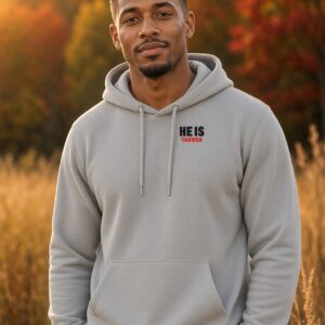 He Raised The Dead Co Whom Say Ye Hoodie in Sport Grey, worn, front