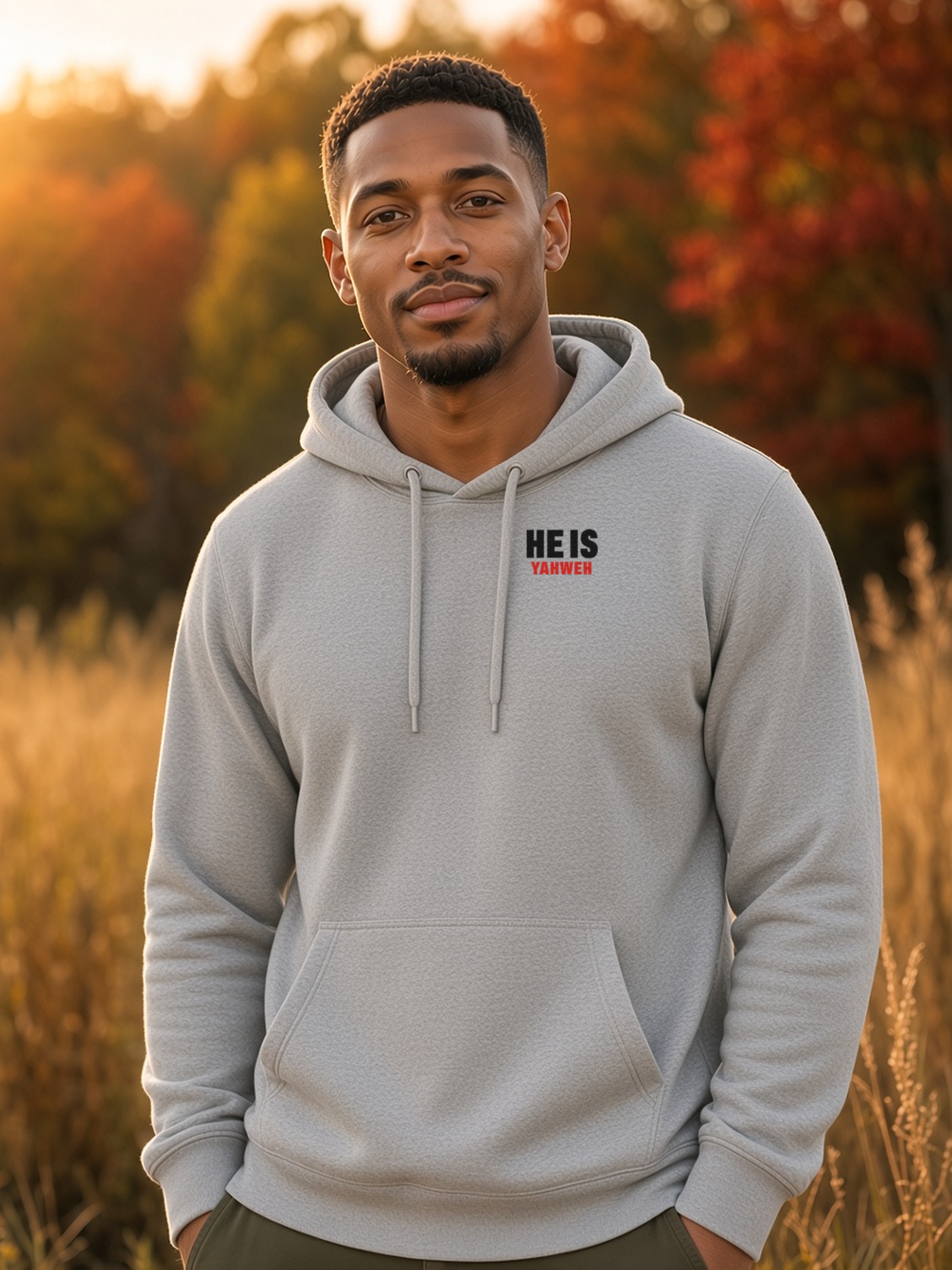 He Raised The Dead Co Whom Say Ye Hoodie in Sport Grey, worn, front
