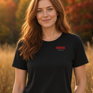 He Raised The Dead Co Greater Works Tee in Black, worn, front
