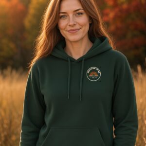 He Raised The Dead Co Greater Is He (Retro) Hoodie in Forest Green, worn, front